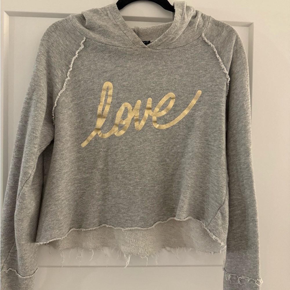 Gray Hoodie with Gold 'Love' Print